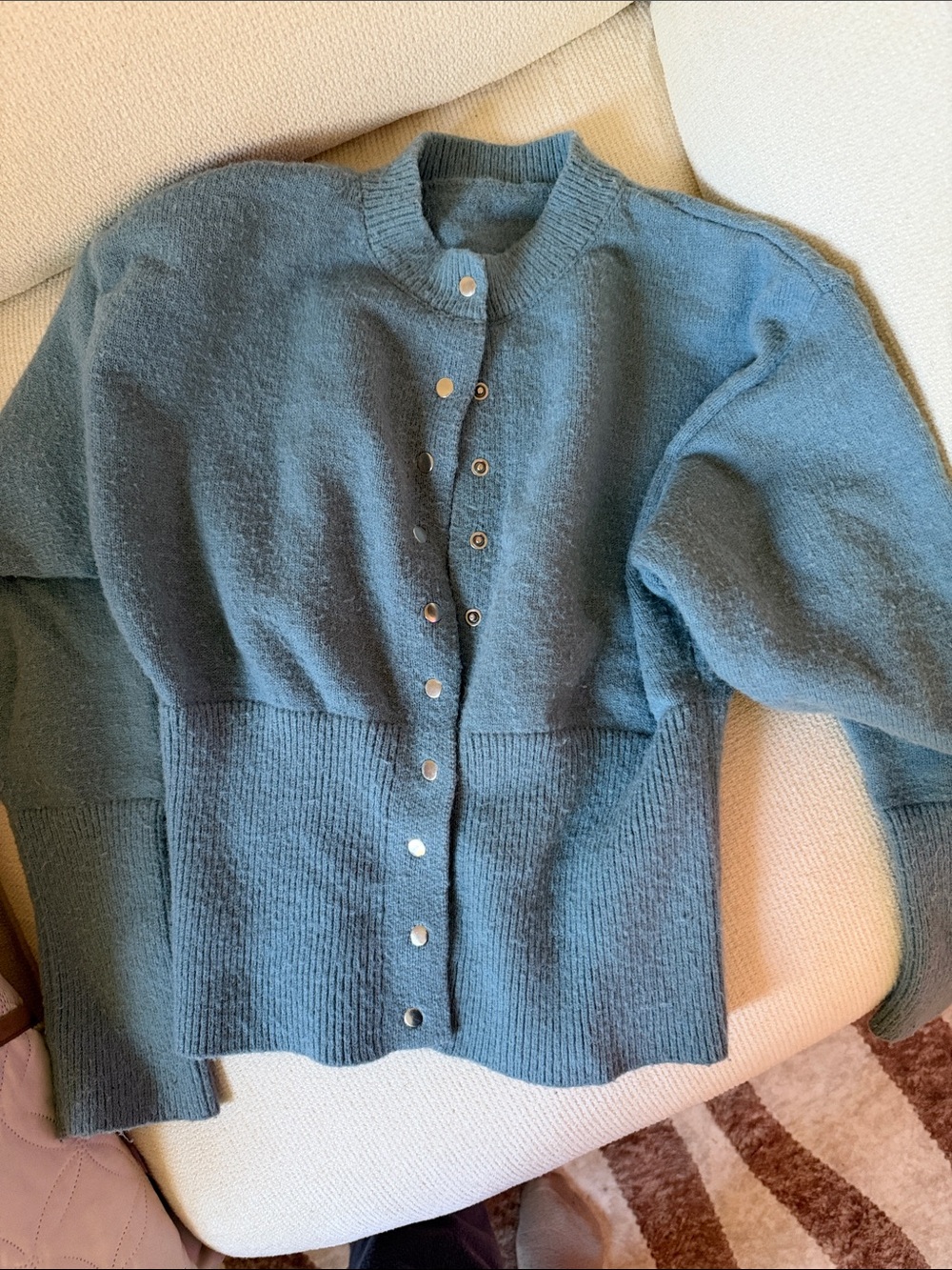 Women's Button-Front Crewneck Sweater Cardigan - Blue